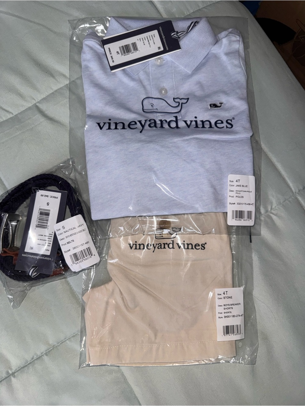 Vineyard Vines Light Blue Polo with Shorts and belt Set 4t